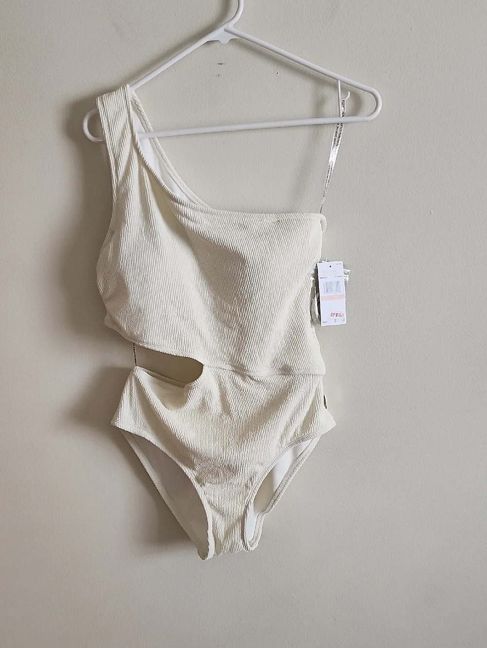 Michael Kors Cream One-Shoulder Cutout Swimsuit Ribbed Sexy
